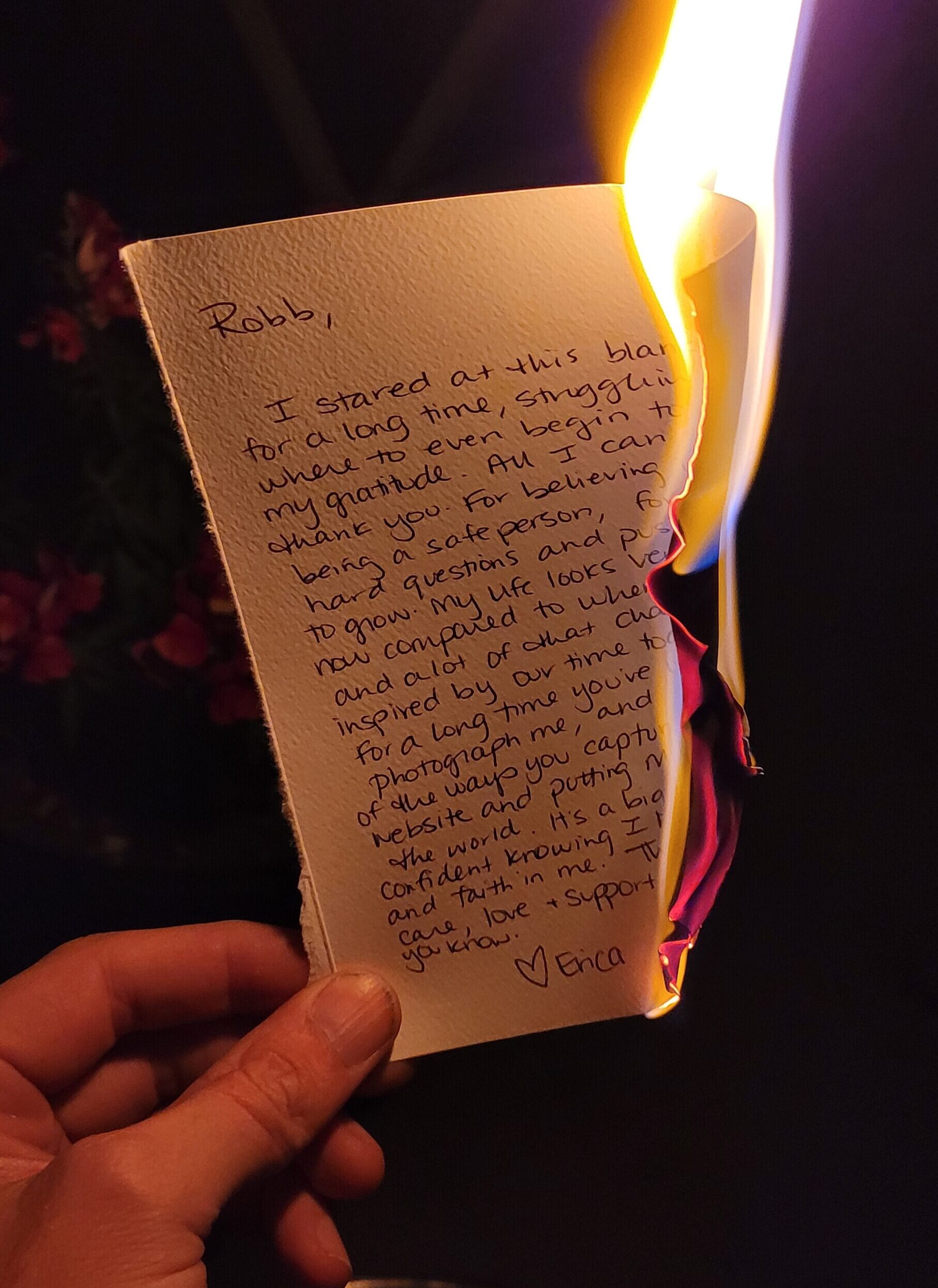 Setting fire to Erica Van Driel's meaningless and manipulative words.